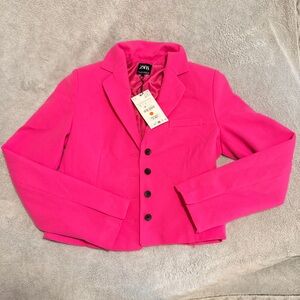 Zara Vibrant Pink Blazer with Black Buttons Size Small NWT